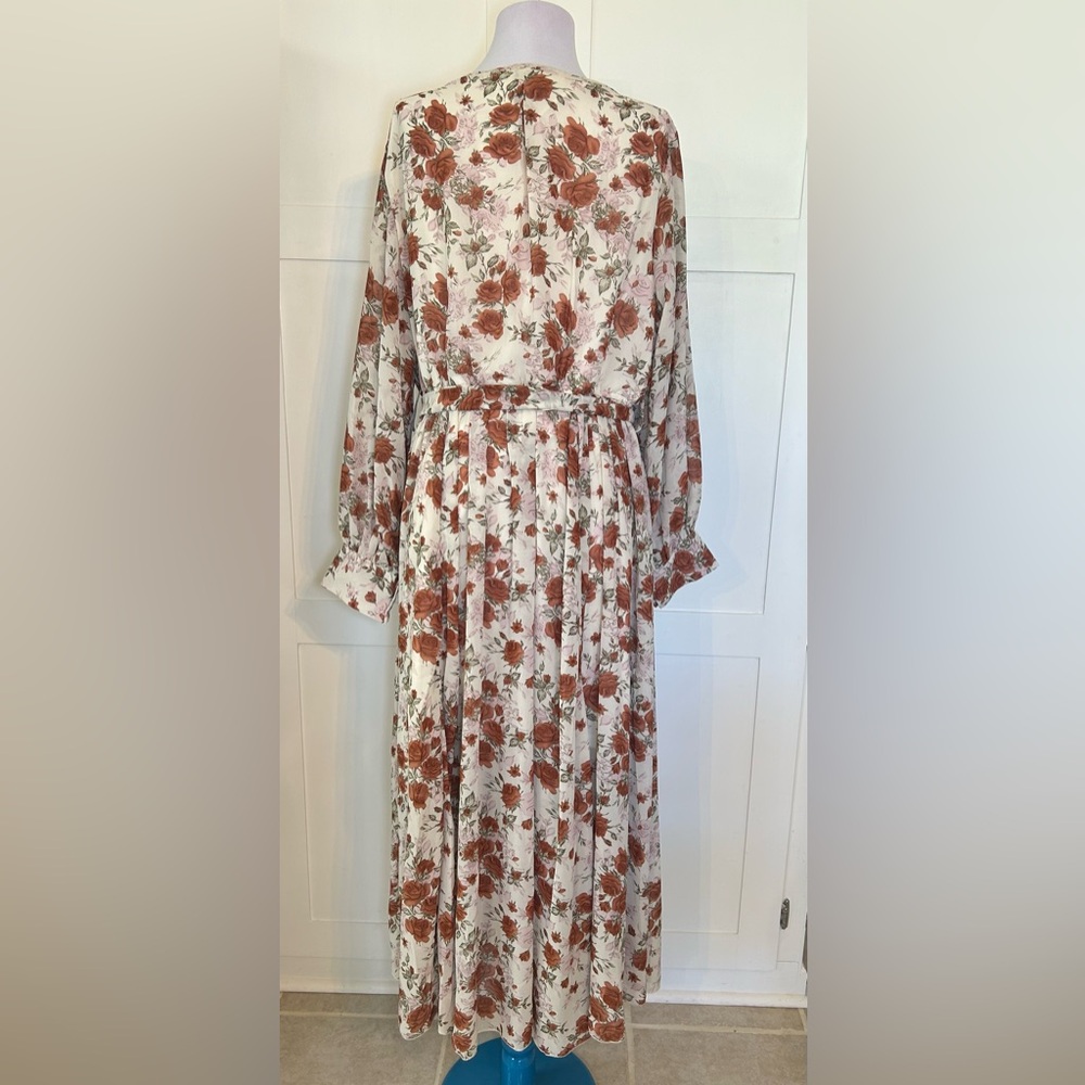 Indigo Soul Fall Floral Wrap Maxi Dress in Cream and Rust-Tone XXL - Picture 2 of 7